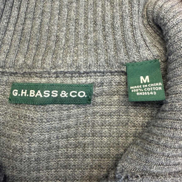 G.H. Bass & Co Gray Men’s Sweater 3 Button 1/4 Button Mock Neck Medium Cotton - Picture 3 of 11